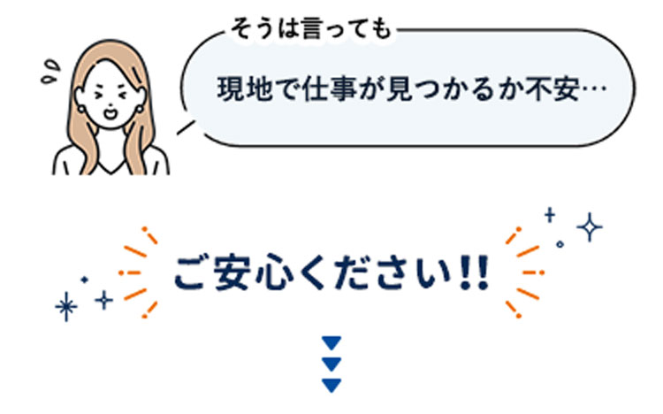 そうは言っても現地で仕事が見つかるか不安…ご安心ください