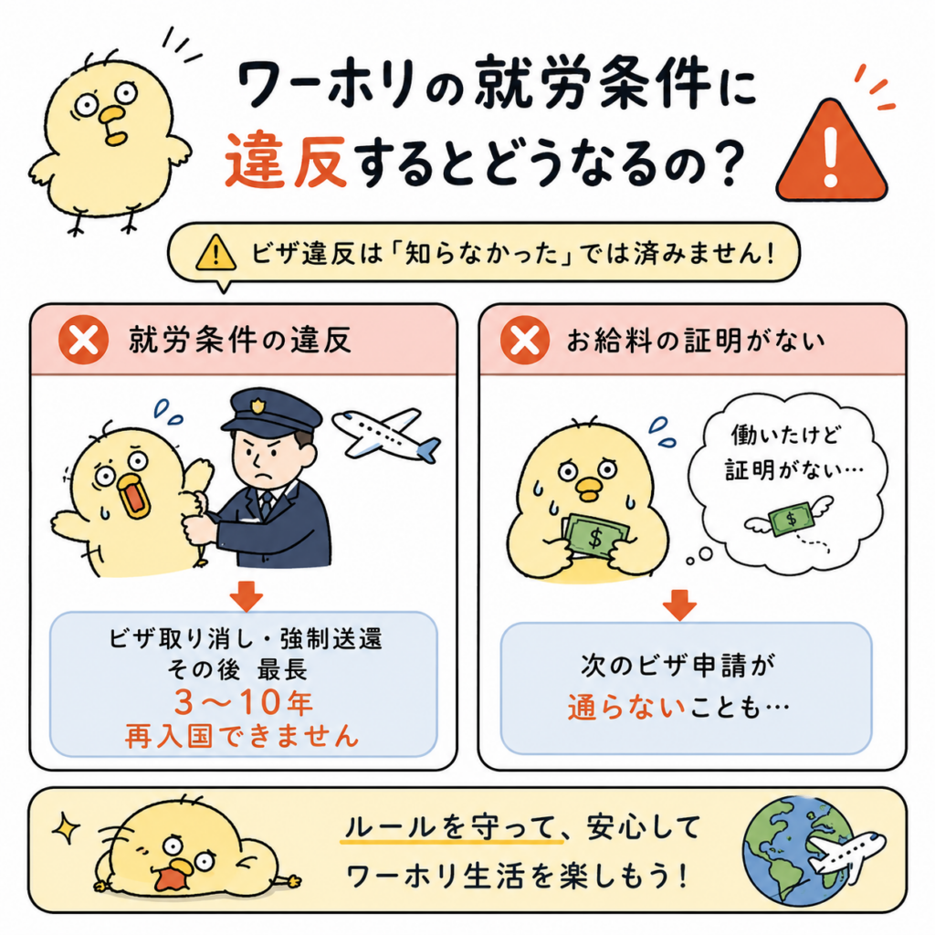 ワーホリ　就労制限　違反