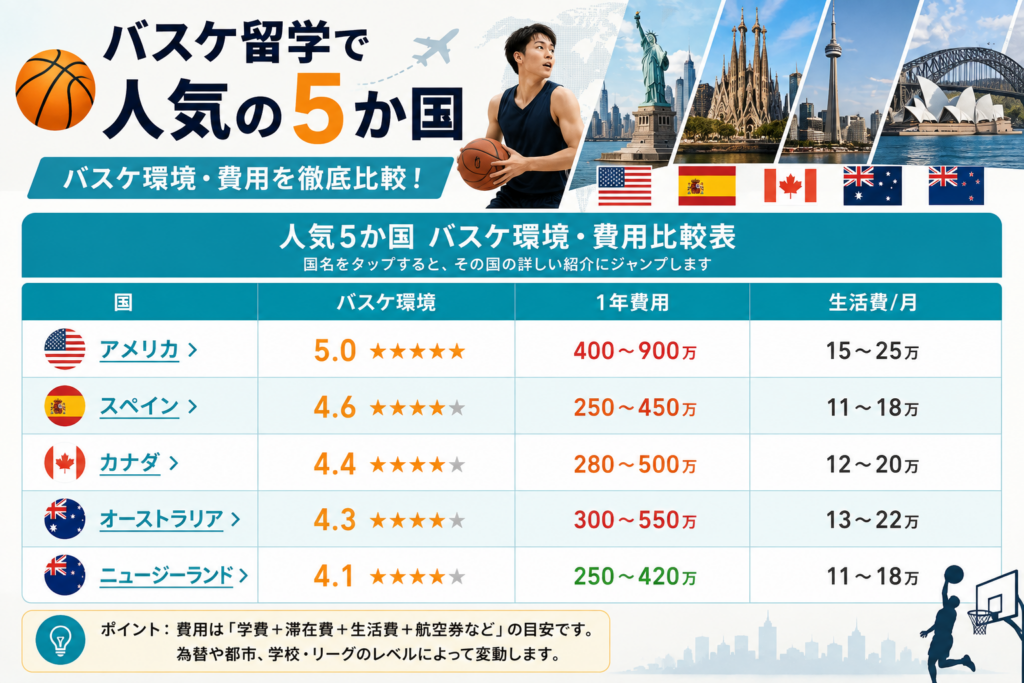 バスケ留学の国選びのイメージ