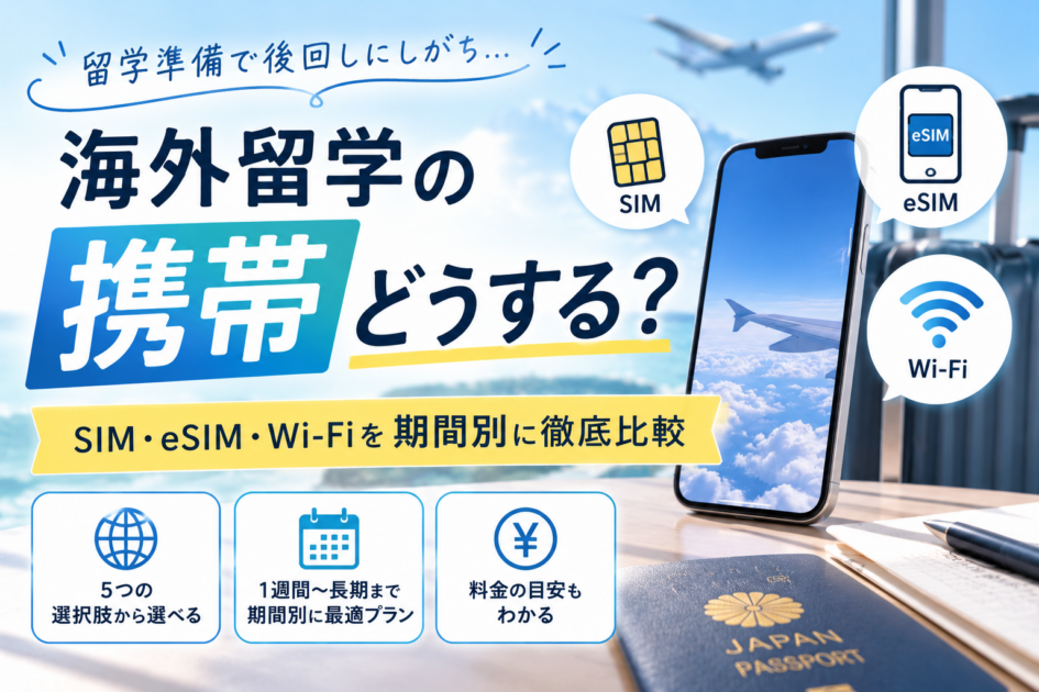 海外留学の携帯どうする?SIM・eSIM・Wi-Fiを期間別に徹底比較【2026年版】