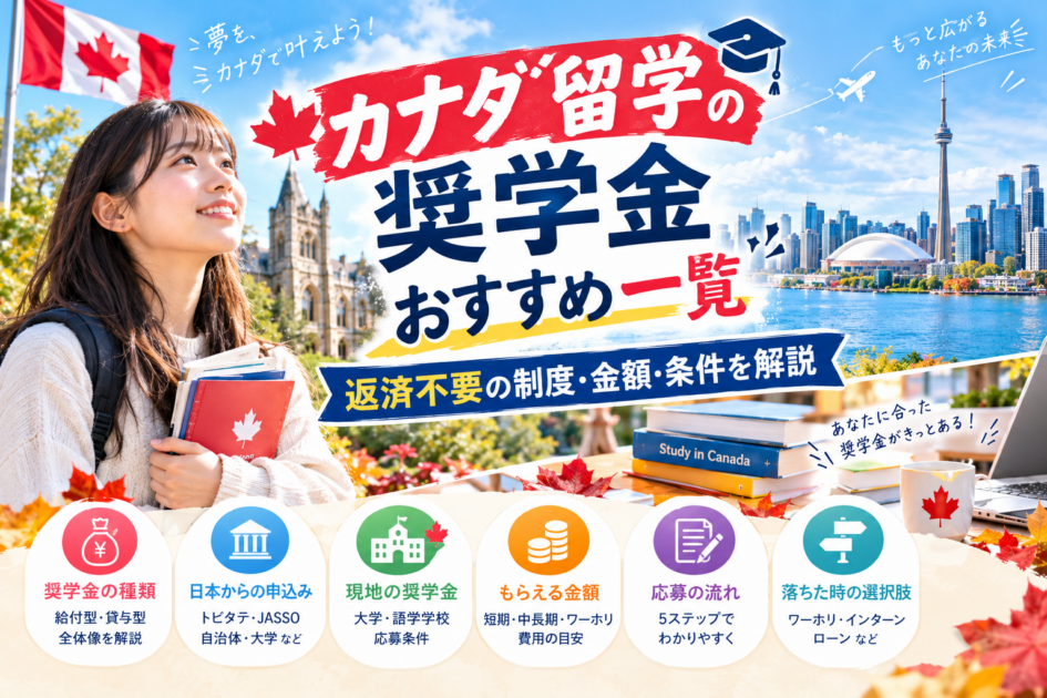 カナダ留学の奨学金おすすめ一覧|返済不要の制度・金額・条件を解説