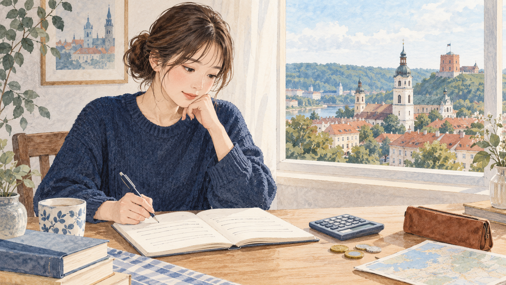リトアニア留学の学費と生活費を計画する学生のイメージ