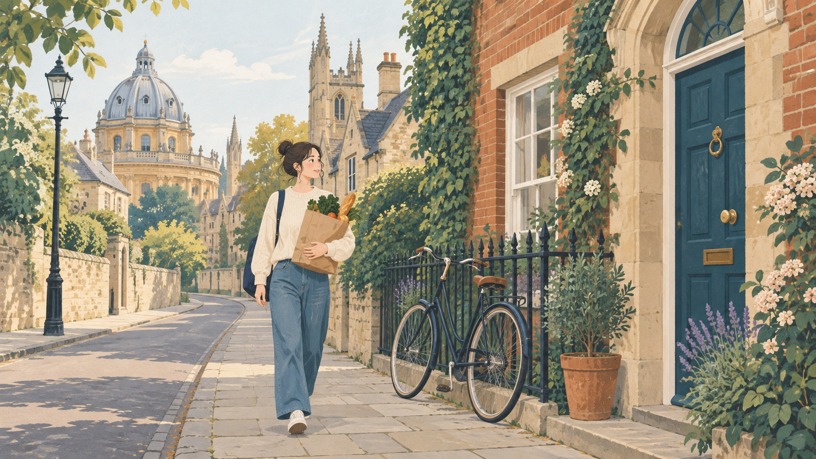オックスフォードでの生活と治安をイメージしたイラスト