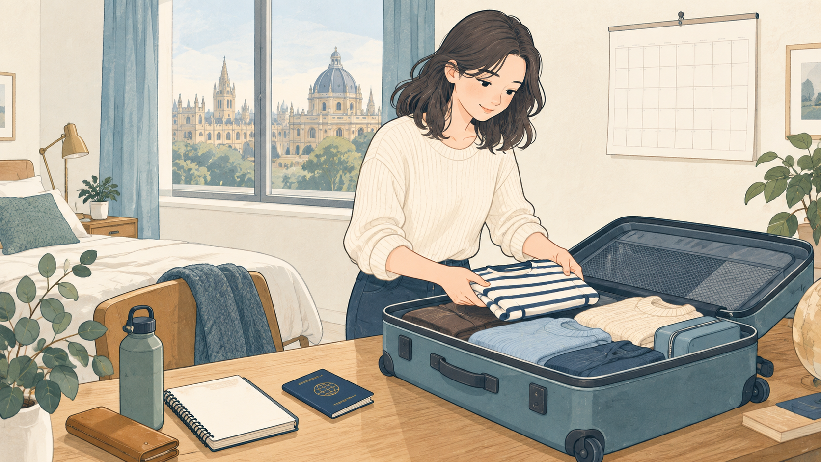 留学準備とビザの手続きをイメージしたイラスト