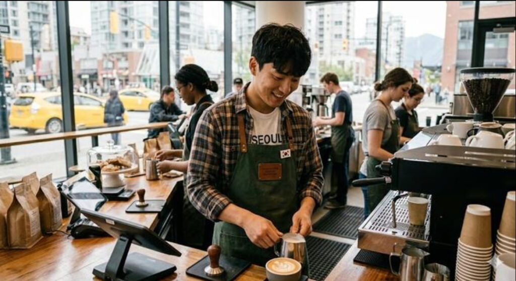 現地のカフェで働く様子